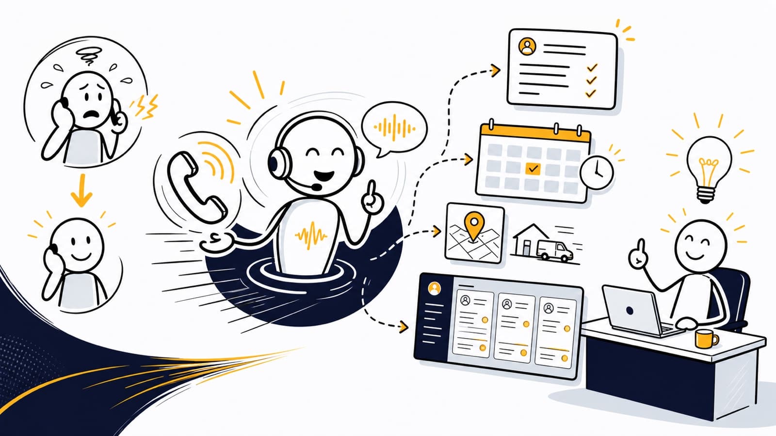 Illustration for a Digital Voice Agent answering Google automated calls for a local service business